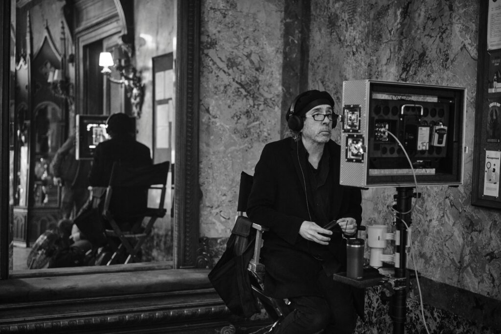 Tim Burton on the set of Wednesday.