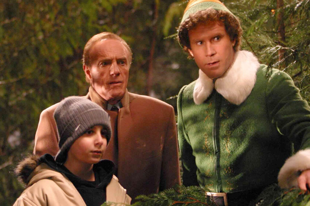 Michael Tay James Caan and Will Ferrell in Elf Pubity Michael Tay, James Caan and Will Ferrell in Elf