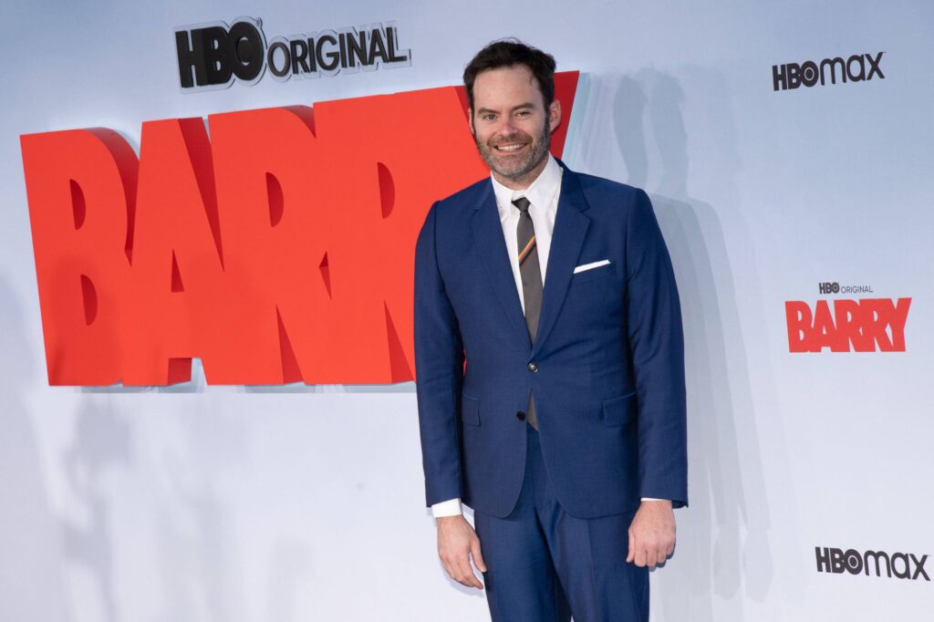 Bill Hader posing for photos on the red carpet for the premiere of his HBO show 'Barry'.
