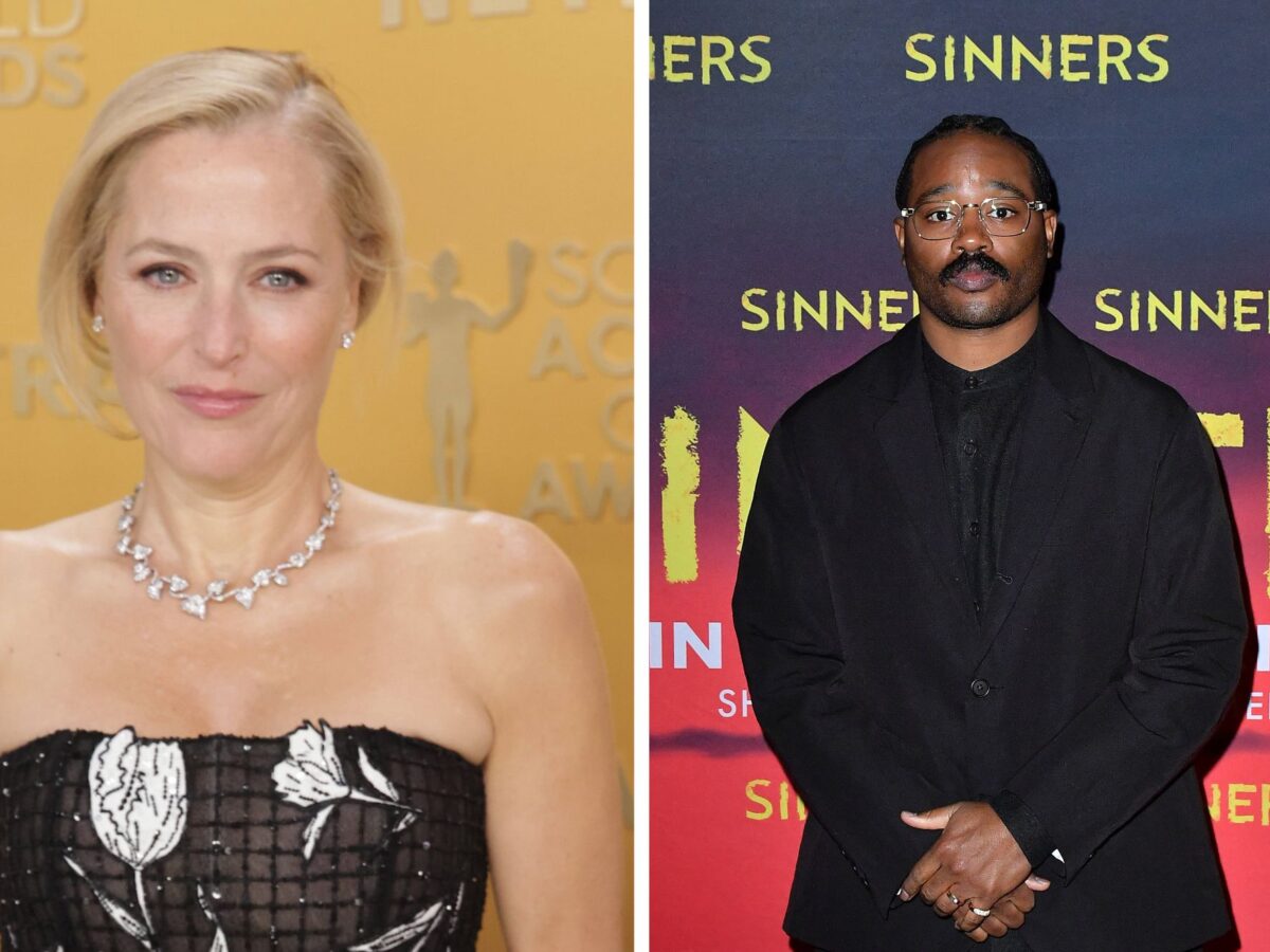 A split screen of Gillian Anderson and Ryan Coogler