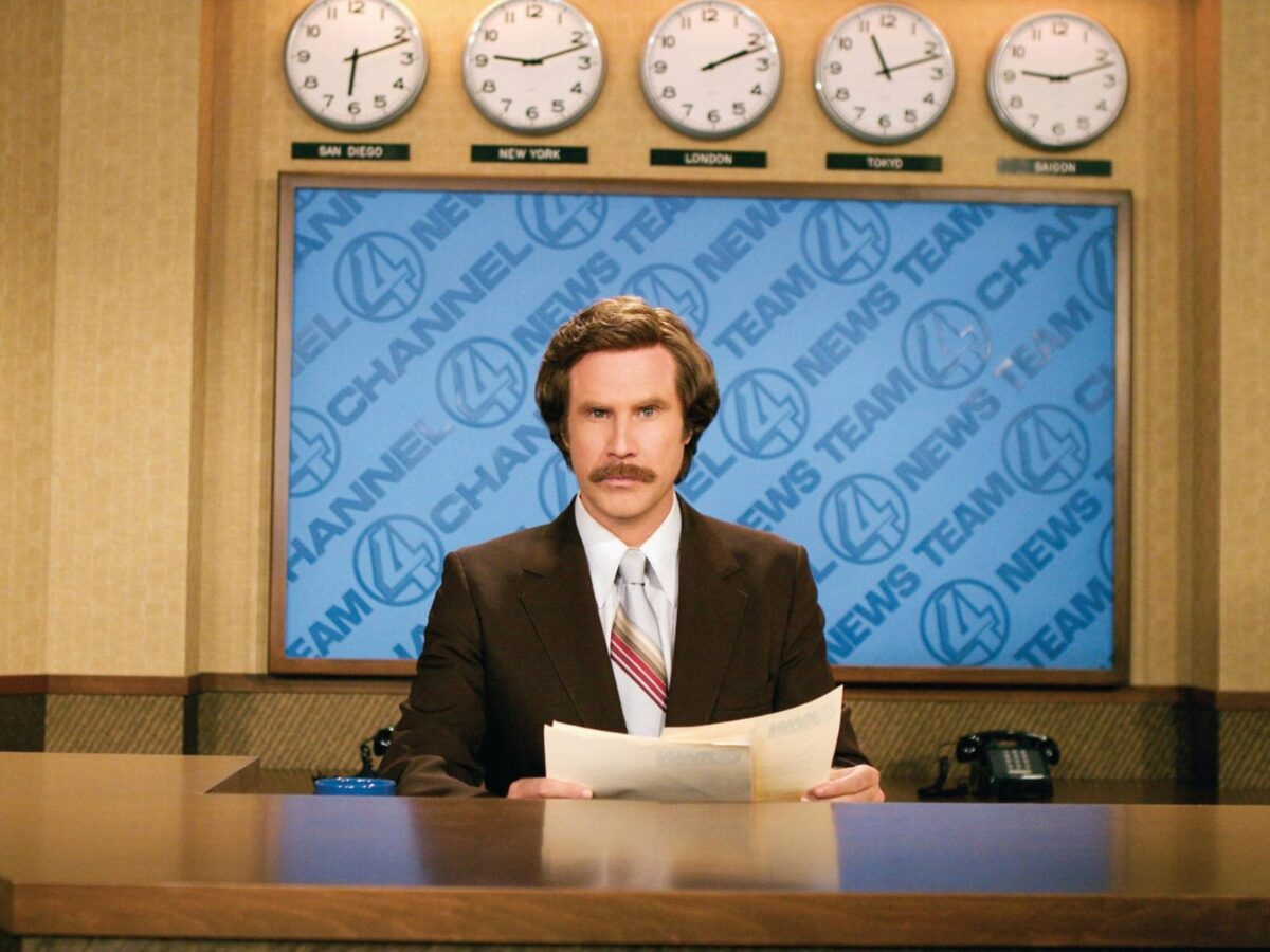 Will Ferrell as Ron Burgundy in the movie Anchorman