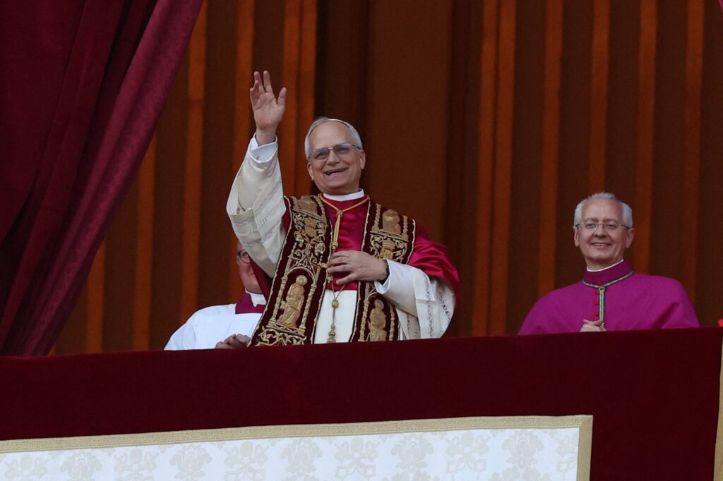 The newly elected Pope Leo XIV meets the public for the first time.