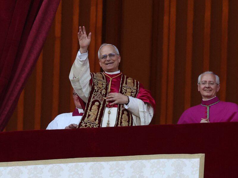 The newly elected Pope Leo XIV meets the public for the first time.