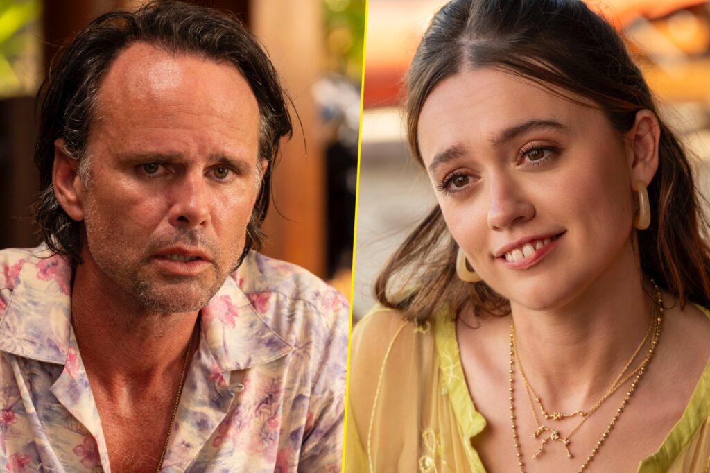 Walton Goggins had a short response to questions about an Aimee Lou Wood feud.